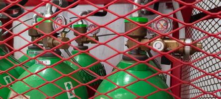 Fire suppression system tube in a cage photo