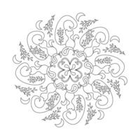 Cat Mandala with moon and lavender. Coloring page. vector