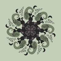 Pattern. Cat Mandala with moon and lavender. Chocolate and Pistachio color. vector