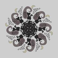 Pattern. Cat Mandala with moon and lavender. vector