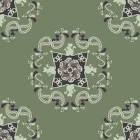 Seamless Pattern. Cat Mandala. Chocolate and Pistachio color. vector