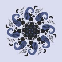Cat Mandala with moon and lavender. Pattern. Dark Gray and Lavender Blue color. vector