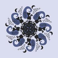 Cat Mandala with moon and lavender. Pattern. Dark Gray and Lavender Blue color. vector