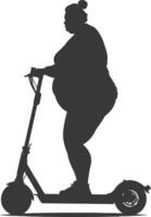 silhouette fat woman riding electric scooter full body black color only vector