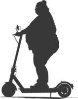 silhouette fat woman riding electric scooter full body black color only vector