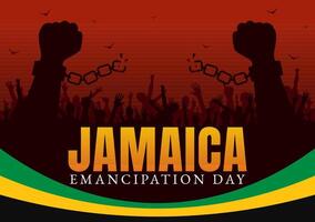 Illustration of Jamaica Emancipation Day on August 1st with a Waving Flag and Patriotic Theme in a National Holiday Flat Cartoon Background vector