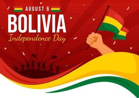 bolivia independencia día ilustración en agosto 6 6 con ondulación bandera y cinta en un festivo nacional fiesta plano dibujos animados antecedentes vector