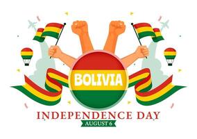 Bolivia Independence Day Illustration on August 6 with Waving Flag and Ribbon in a Festive National Holiday Flat Cartoon Background vector