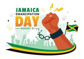 Illustration of Jamaica Emancipation Day on August 1st with a Waving Flag and Patriotic Theme in a National Holiday Flat Cartoon Background vector