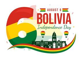 bolivia independencia día ilustración en agosto 6 6 con ondulación bandera y cinta en un festivo nacional fiesta plano dibujos animados antecedentes vector