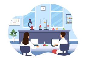 Illustration of a Laboratory Conducting Scientific Research, Experimentation, and Measurement in a Flat Cartoon Style Background vector