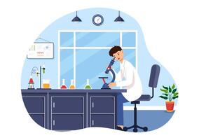 Illustration of a Laboratory Conducting Scientific Research, Experimentation, and Measurement in a Flat Cartoon Style Background vector