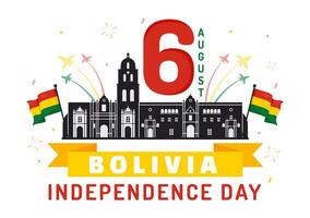 bolivia independencia día ilustración en agosto 6 6 con ondulación bandera y cinta en un festivo nacional fiesta plano dibujos animados antecedentes vector