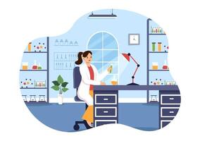 Illustration of a Laboratory Conducting Scientific Research, Experimentation, and Measurement in a Flat Cartoon Style Background vector