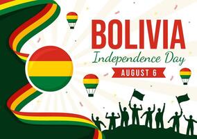 Bolivia Independence Day Illustration on August 6 with Waving Flag and Ribbon in a Festive National Holiday Flat Cartoon Background vector