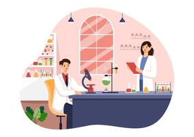 Illustration of a Laboratory Conducting Scientific Research, Experimentation, and Measurement in a Flat Cartoon Style Background vector