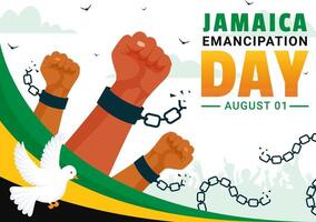 ilustración de Jamaica emancipación día en agosto Primero con un ondulación bandera y patriótico tema en un nacional fiesta plano dibujos animados antecedentes vector