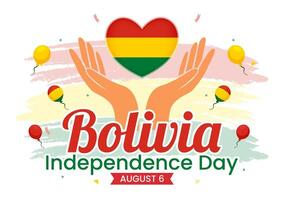 bolivia independencia día ilustración en agosto 6 6 con ondulación bandera y cinta en un festivo nacional fiesta plano dibujos animados antecedentes vector