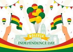 Bolivia Independence Day Illustration on August 6 with Waving Flag and Ribbon in a Festive National Holiday Flat Cartoon Background vector