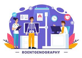 Roentgenography Illustration with Fluorography Body Checkup Procedure, X-ray Scanning or Roentgen in Health Care in a Flat Cartoon Background vector