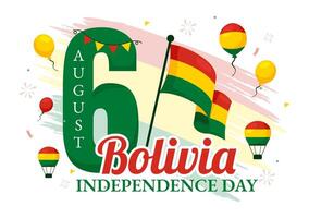 bolivia independencia día ilustración en agosto 6 6 con ondulación bandera y cinta en un festivo nacional fiesta plano dibujos animados antecedentes vector