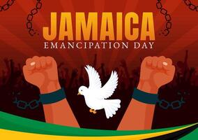 Illustration of Jamaica Emancipation Day on August 1st with a Waving Flag and Patriotic Theme in a National Holiday Flat Cartoon Background vector