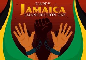 Illustration of Jamaica Emancipation Day on August 1st with a Waving Flag and Patriotic Theme in a National Holiday Flat Cartoon Background vector