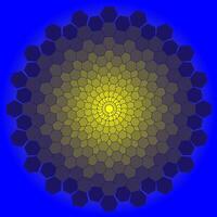 Abstract geometric pattern in the form of golden polygons arranged in a circle on a blue background vector