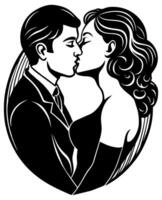 Couple kiss Black and white illustration vector