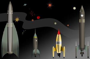 Rocket launch set for graphic design vector