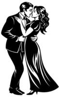 Couple kiss Black and white illustration vector