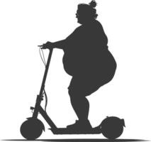 silhouette fat woman riding electric scooter full body black color only vector