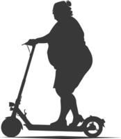 silhouette fat woman riding electric scooter full body black color only vector