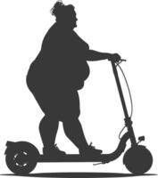 silhouette fat woman riding electric scooter full body black color only vector