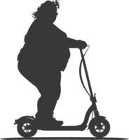 silhouette fat woman riding electric scooter full body black color only vector