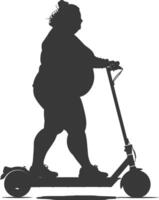 silhouette fat woman riding electric scooter full body black color only vector