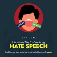 International day for countering hate speech. 18th June countering hate speech awareness banner with a man opening mouth to say something. Education as a preventive tool to raise awareness for unity. vector