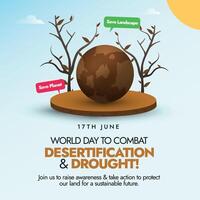 mundo día a combate desertificación y sequía. 17 junio día a combate desertificación y sequía bandera con seco tierra y árboles, habla burbujas salvar planeta, paisaje. salvar tierra para futuro. vector