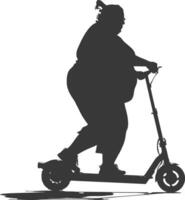 silhouette fat woman riding electric scooter full body black color only vector