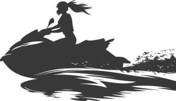 silhouette fat woman riding jet ski full body black color only vector