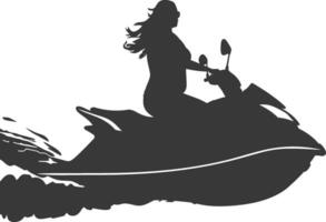 silhouette fat woman riding jet ski full body black color only vector