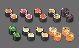 juego de rollos de sushi vector