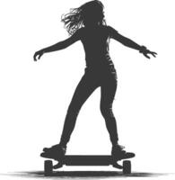 silhouette girl riding hoverboard full body black color only vector