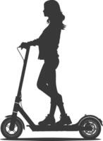 silhouette girl riding electric scooter full body black color only vector