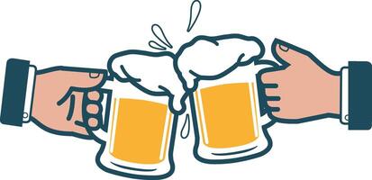 Businessmen holding glasses of beer and toasting. Businessmen icon toasting with beer. Cheers with beer mugs. vector