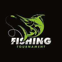 Marlin fish in green outline for fishing tournament logo vector