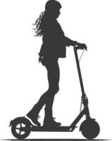 silhouette girl riding electric scooter full body black color only vector