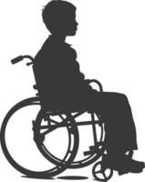 silhouette little boy in a wheelchair full body black color only vector