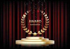 Background with red curtains, Golden podium, the text of the award. . vector