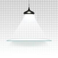 Spotlight shelf on wall background design. Light gallery spot empty room advertising shelf lamp. vector